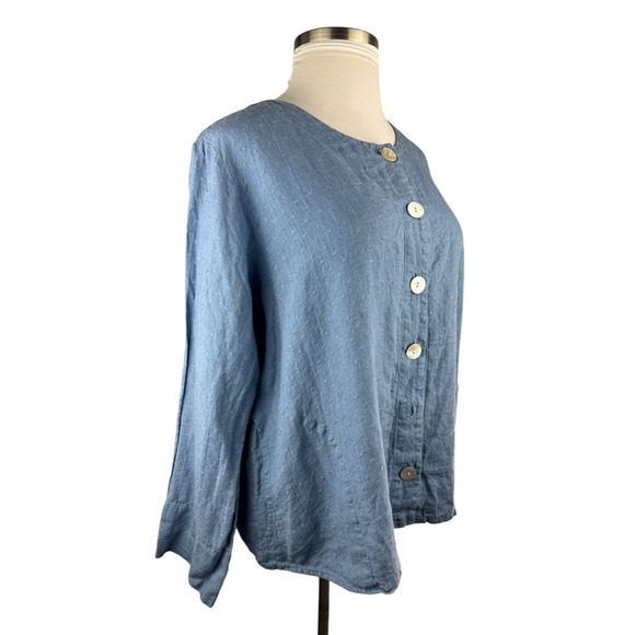 FLAX 2 Piece Linen Set Jacket & Sleeveless Shirt Blue Lagenlook Plus Size 1G 1X - Picture 5 of 16